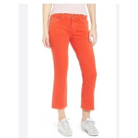Current/Elliott Kick Flare-Leg Crop Jeans Mid-Rise Raw Hem Fiery Red 27 Womens - Picture 1 of 16
